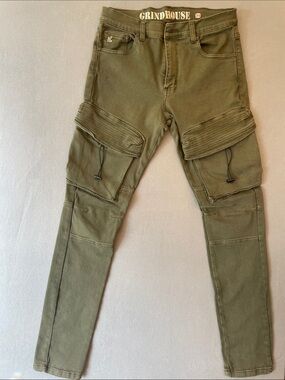 Grindhouse Men's Olive Cargo Pants - Tactical Slim Fit